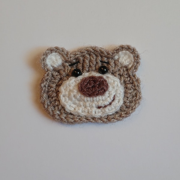 crochet bear head applique, bear motif, crochet applique