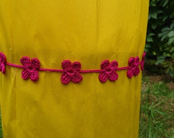 crochet belt flower belt dark pink belt handmade dress, tunic accessory