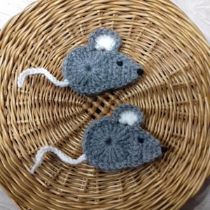 2pcs Crochet Mouse Applique gray mouse animal motif crochet mouse ornament