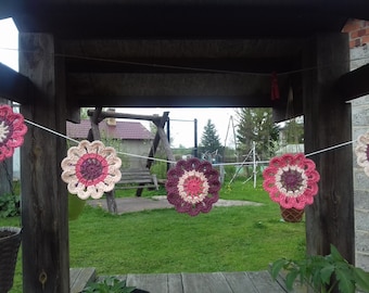Crochet flower garland crochet flowers multicolored garland children party nursery decoration