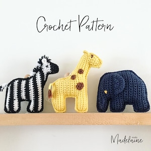 Crochet pattern combi package zebra elephant giraffe crochet baby present