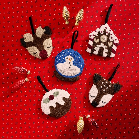 Punch needle christmas ornaments handmade with recycled Etsy
