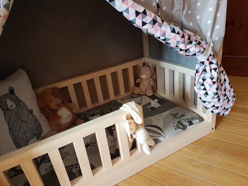 Montessori Wooden Toddler Child Bed Playhouse With Cotton Etsy