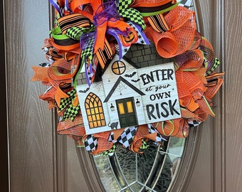 Halloween Wreath, Halloween Door Hanger, Halloween Gift, Christmas Gift Idea, Pumpkin Decor, Ghost Wreath, Gift for Halloween lover