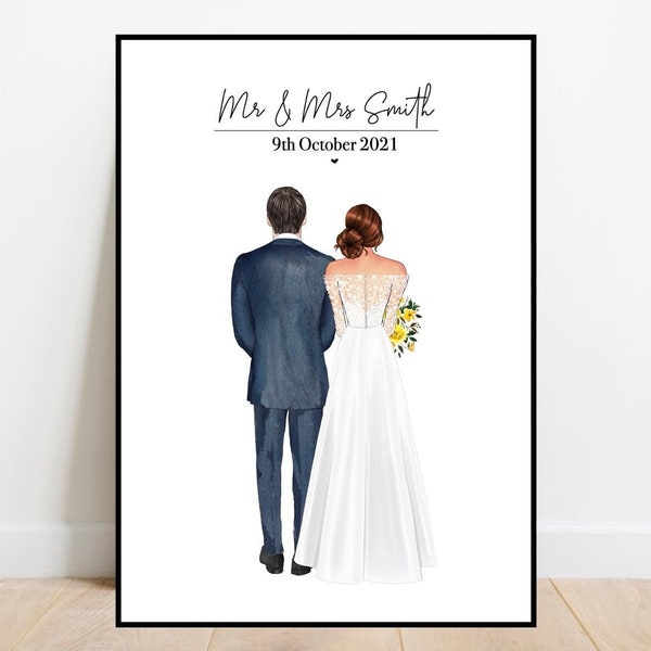 Personalised Wedding print, Bride and groom, Mr and Mrs, Wedding gift, Personalised print. Newly weds, Wedding poster, Husband and Wife