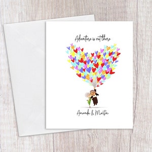 Biglietto personalizzato Up, Up, Up anniversary card, Birthday card, nuova casa, Biglietto di nozze, San Valentino, Mr&Mrs, Palloncini