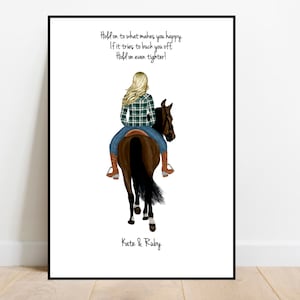 Personalised horse print, Horse and owner print, Gift for horse lover, Horse print, birthday gift, Pet print image 1