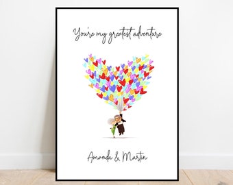Up Personalised Print, Up, Up portrait, Couples Poster, Birthday, Wedding, Anniversary.