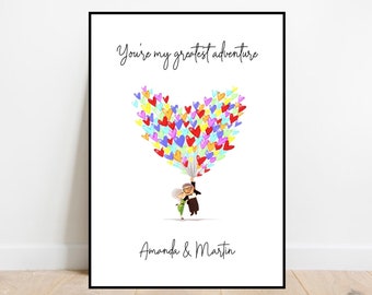 Up Impression personnalisée, Up, Up portrait, Affiche de couple, Anniversaire, Mariage, Anniversaire.