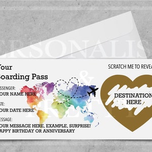 Carte d'embarquement personnalisée, fausse carte d'embarquement, billet d'avion, voyage surprise, billet à gratter pour les fêtes, anniversaire, Saint-Valentin
