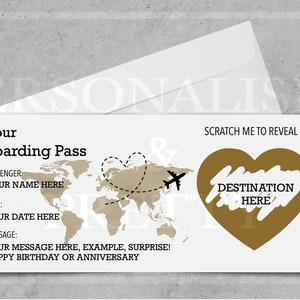 Personalised Scratch Reveal Boarding Pass, Scratch Reveal For Surprise Holiday, Surprise Holiday Destination Ticket, Holiday Gift, Fake Pass GOLD