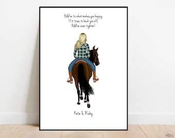 Personalised horse print, Horse and owner print, Gift for horse lover, Horse print, birthday gift, Pet print