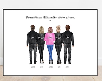 Mothers Day Print, Mother and Children Print, Sibling Poster, Personalised Family Print, Gift for Mum, Best Mom, Mothers Day Gift, Auntie