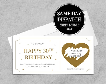 Bon d'anniversaire personnalisé à gratter pour révéler, carte à gratter surprise spéciale anniversaire, 18e, 21e, 30, 40e, 50e, 60e, 70e anniversaire