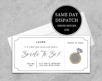 Hen Do Scratch Surprise Ticket, Bride to be, Bridal Party, Hen Do invite, Surprise Hen do reveal destination, Surprise Ticket, Hen Party