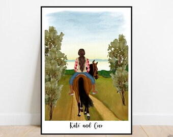 Personalised horse print, Horse and owner print, Gift for horse lover, Horse print, birthday gift, Pet print, Horse rider