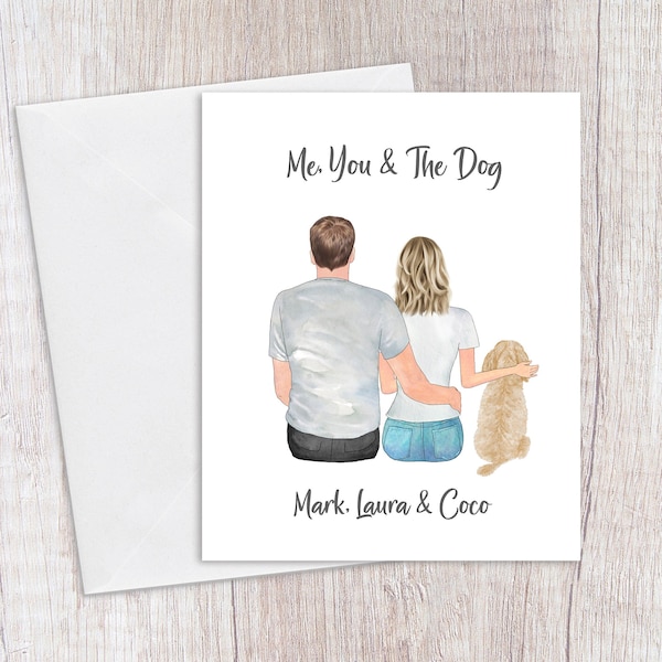 Personalised couple and card, Pet card, Customised Couple Card, Birthday Card, Family dog Card, Wedding Card