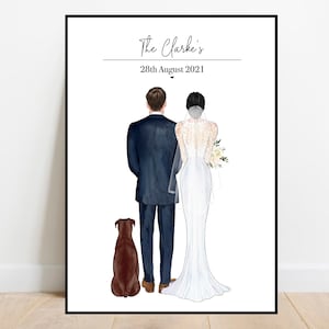 Personalised Wedding print, Bride and groom, Mr and Mrs, Wedding gift, Personalised print. Newly weds, Wedding poster with pets