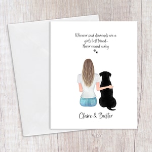 Carte personnalisée de dame et son chien, portrait d'animal de compagnie, carte personnalisée, carte d'anniversaire, carte d'anniversaire de maman de chien, carte d'animal de compagnie