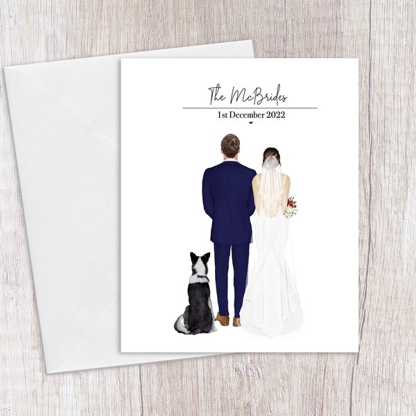 Tarjeta de boda personalizada, Novia y novio, Tarjeta de Sr. y Sra., Regalo de boda, Tarjeta de boda con mascotas, Tarjeta de boda, Recién casados, Recién casados