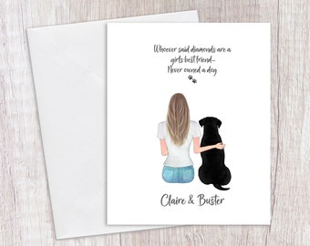 Personalised Lady and her dog card, family pet portrait, personalised card, birthday card, dog mum birthday card, Pet card