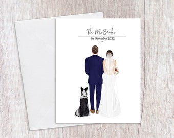 Personalised Wedding Card , Bride and groom, Mr and Mrs Card, Wedding gift, Wedding card with pets, Wedding card, Newly weds, Just Married