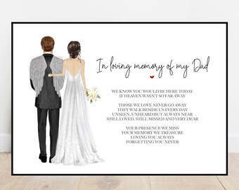 Personalised in loving memory father of the bride print, father of the groom, wedding remembrance loved one illustration, wedding print