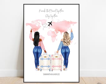 Impresión de viaje de amigos, Besties que viajan juntos, Impresión de viajero mundial, Besties, Hermanas, Amigos de viaje para siempre