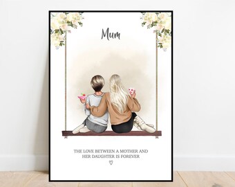 Gepersonaliseerde Moederdag Print, Moeder en Dochter Print, Tante en Nicht Print, Cadeau voor haar, Verjaardag Print, Grootmoeder Print