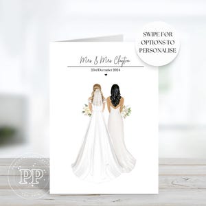 Carte de mariage personnalisée, carte de Mme et Mme, cadeau de mariage, carte de mariage avec animaux de compagnie, carte de mariage de M. et M., Just Married, Mariage gay