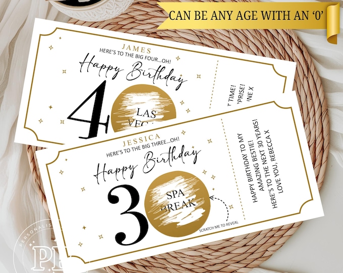 Personalised Birthday Scratch To Reveal Voucher, Special Birthday Surprise Scratch Card, 30th, 40th, 50th, 60th,70th,80th Birthday Gift Card