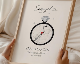 Personalised Engagement Print, Engagement Gift, Personalised Map Print, Engagement Gift For Her, Gift For Engaged Couple, Gift For Hi