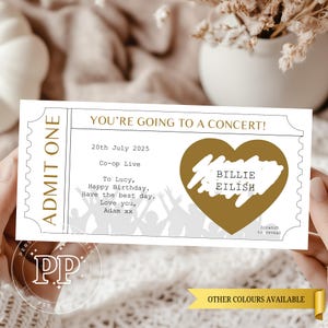 Carte d'anniversaire surprise personnalisée, billets de concert surprise personnalisés, révélation surprise pour un concert, concert surprise à gratter.