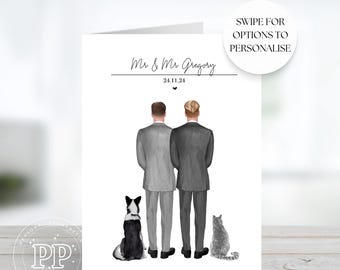 Tarjeta de boda personalizada, tarjeta de boda con mascotas, tarjeta de boda personalizada para pareja, tarjeta de felicitación de boda, Sr. y Sr., Sr. y Sra.