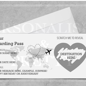 Personalised Scratch Reveal Boarding Pass, Scratch Reveal For Surprise Holiday, Surprise Holiday Destination Ticket, Holiday Gift, Fake Pass SILVER