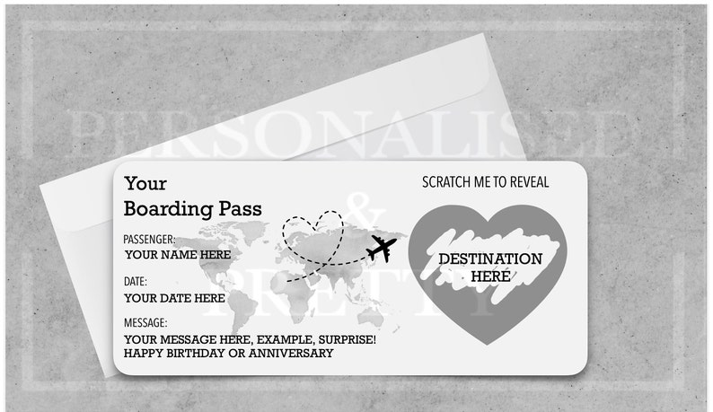 Personalisierte Rubbel-Bordkarte, Rubbel-Reveal für Überraschungsurlaub, Überraschungs-Urlaubszielticket, Urlaubsgeschenk, gefälschter Pass SILVER