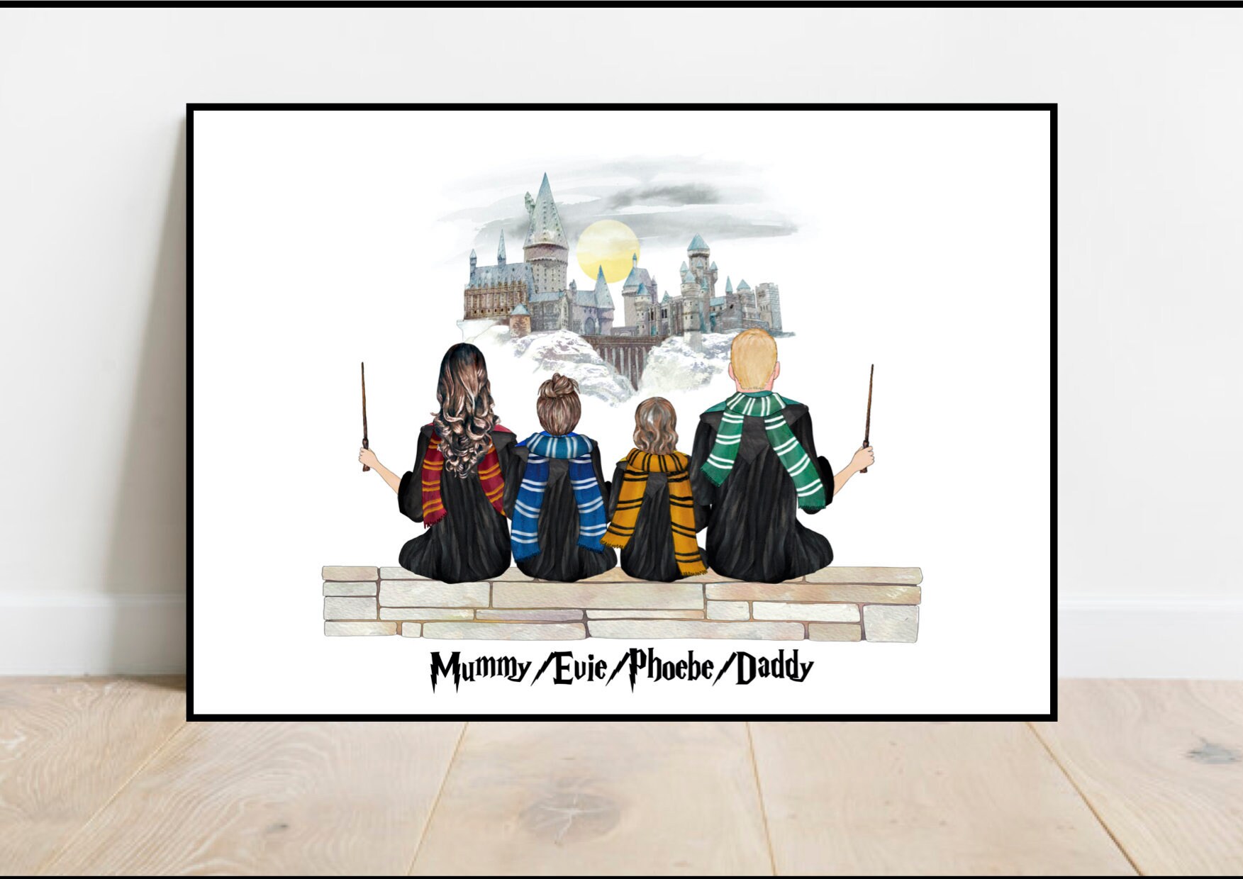 Wizard Family poster, Family gift, Siblings print, Personalised gift,…