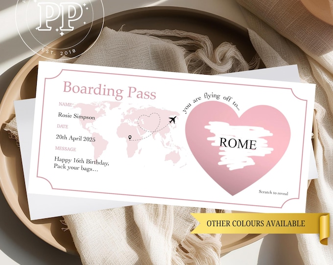 Personalised Scratch Reveal Boarding Pass, Scratch Off Surprise Ticket, Boarding Pass For Surprise Holiday Reveal, Surprise Destination