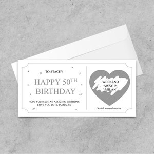 Bon d'anniversaire personnalisé à gratter, anniversaire, carte à gratter spéciale anniversaire, 16, 18, 21, 30, 40, 50, 60 ans, billet surprise