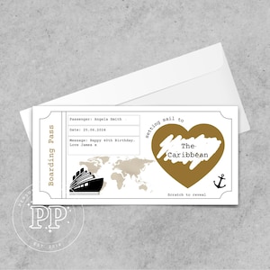 Billet de croisière personnalisé à gratter pour révéler, croisière surprise, bon cadeau croisière, billet surprise pour les fêtes, anniversaire, anniversaire