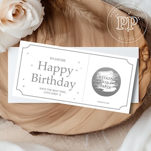 Carte à gratter d'anniversaire, carte à gratter personnalisée, ticket anniversaire, ticket à gratter pour révéler, cadeau de vacances, cadeau pour lui, cadeau pour elle