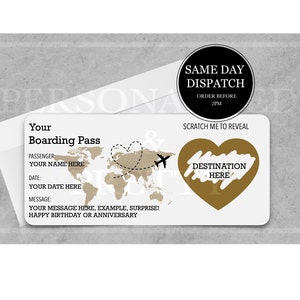 Personalised Scratch Reveal Boarding Pass, Scratch Reveal For Surprise Holiday, Surprise Holiday Destination Ticket, Holiday Gift, Fake Pass immagine 2