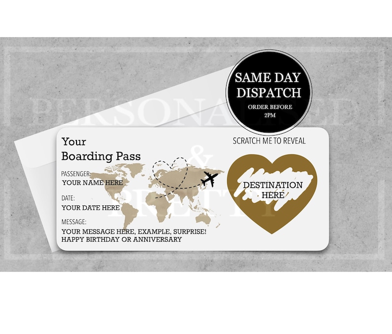 Personalised Scratch Reveal Boarding Pass, Scratch Reveal For Surprise Holiday, Surprise Holiday Destination Ticket, Holiday Gift, Fake Pass afbeelding 2