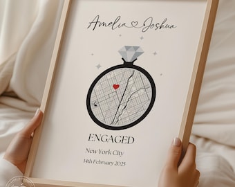 Engagement Gift, Personalised Engagement Gift, Engagement Print, Gift For Her, Gift For Him, Couples Gift, Map Location Print