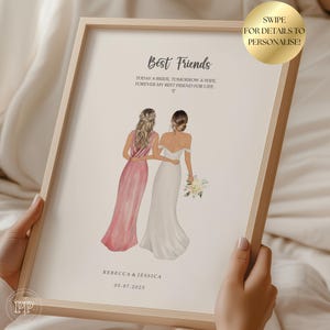 Gift For Best Friend On Her Wedding Day, Best Friend Wedding Gift, Personalised Bride and Bridesmaid print, Personalised Best Friend Print