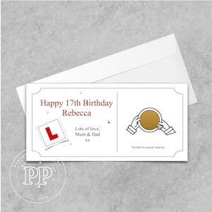 Bon d'anniversaire personnalisé à gratter pour révéler, carte à gratter surprise anniversaire spéciale, cadeau leçon de conduite, 17e anniversaire, cours de conduite