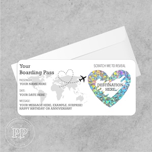 Carte d'embarquement personnalisée à gratter, carte d'embarquement à gratter pour une destination de vacances surprise, faux billet pour un cadeau d'anniversaire, bon de vacances