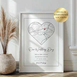 Personalised Couples Wedding Day Print, Map Gift for Her, Wife, Husband, Valentines Gift for Her Him, Gift For Wedding Day,Anniversary Print