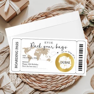 Cadeau surprise de carte d'embarquement, carte à gratter à découvrir pour une destination de vacances, billet de vacances personnalisé pour toutes les occasions, billet pour toutes les célébrations