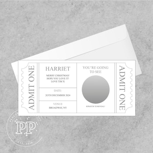Billet de théâtre personnalisé, Billet de concert, Carte à gratter pour révéler, Billet de concert, Anniversaire, Noël, Père Noël secret, Carte-cadeau d'anniversaire